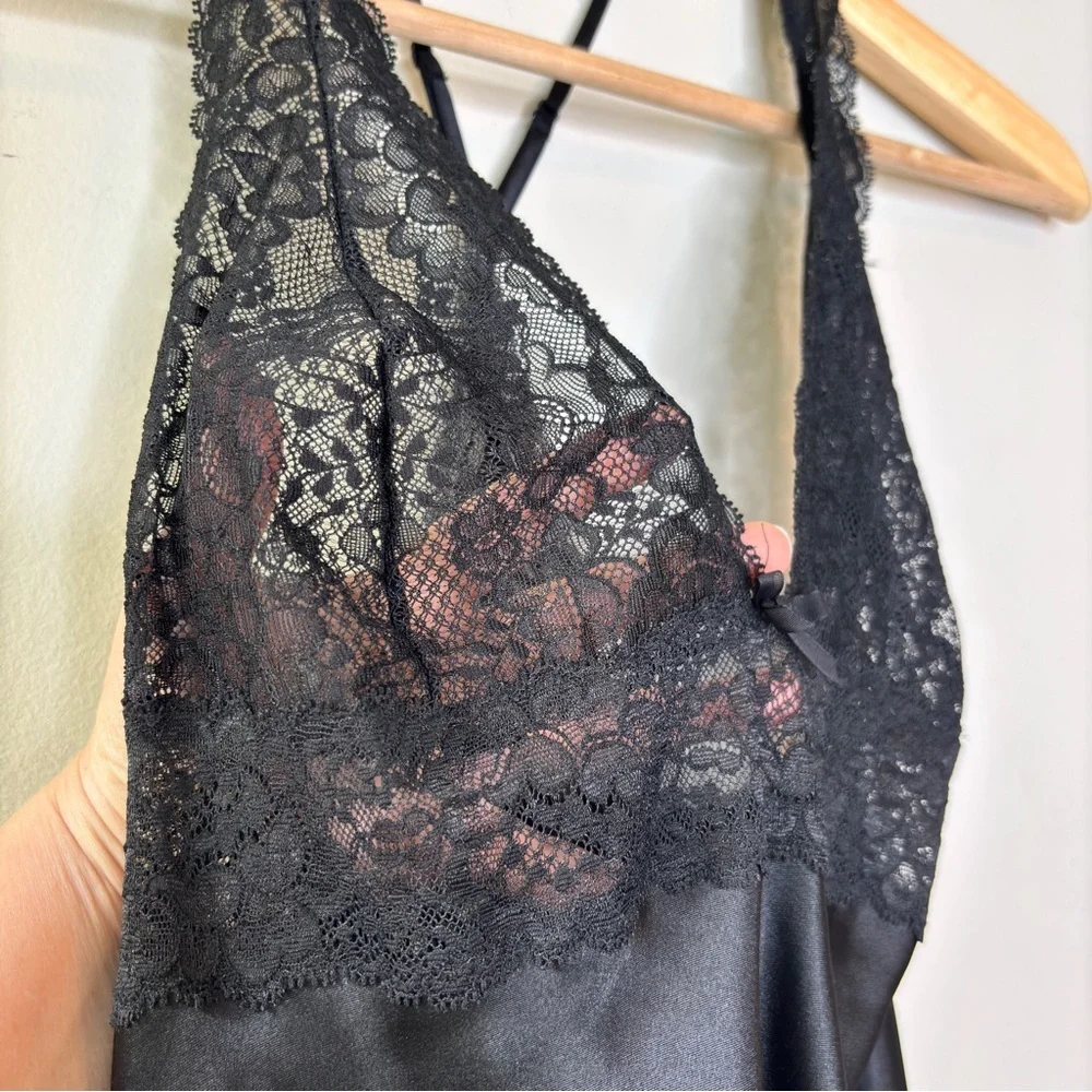 Vicoria's Secret Black Satin Lace Slip Dress Babydoll Lingerie Nightgown Size M - Picture 4 of 11